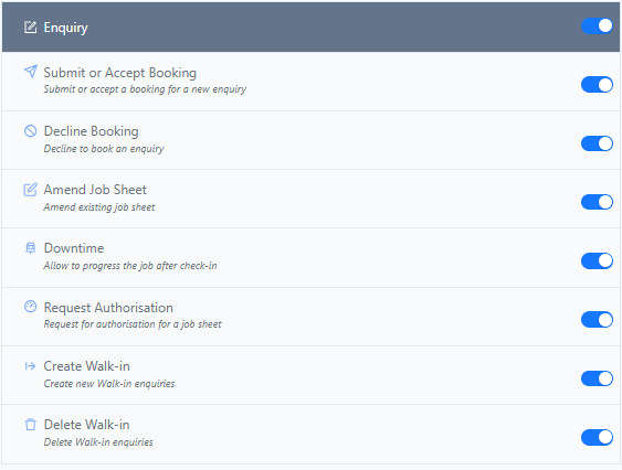 Enquiry category permissions