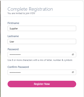 Registration form with password fields