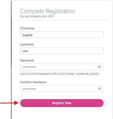 Registration form ready to submit
