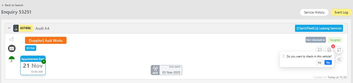 Check-in confirmation prompt