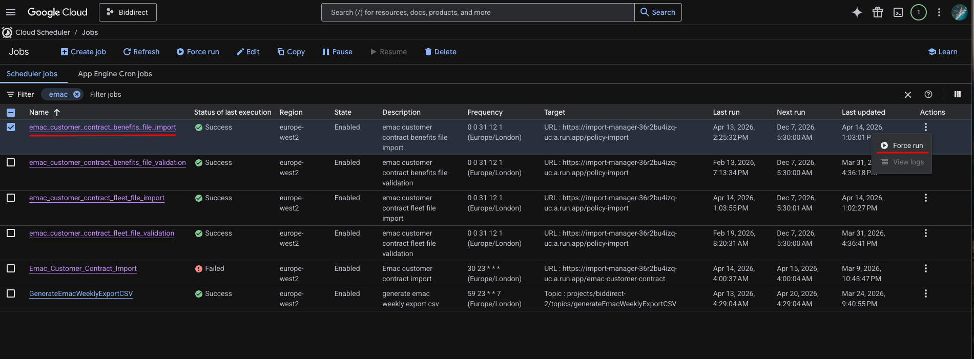 Run benefits file import scheduler