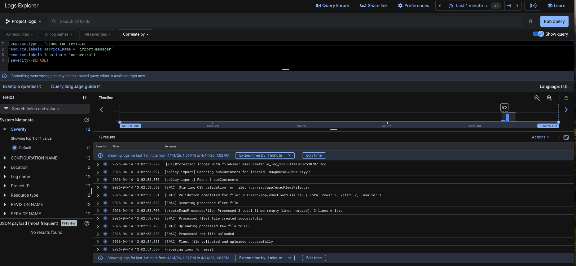 Fleet file import log