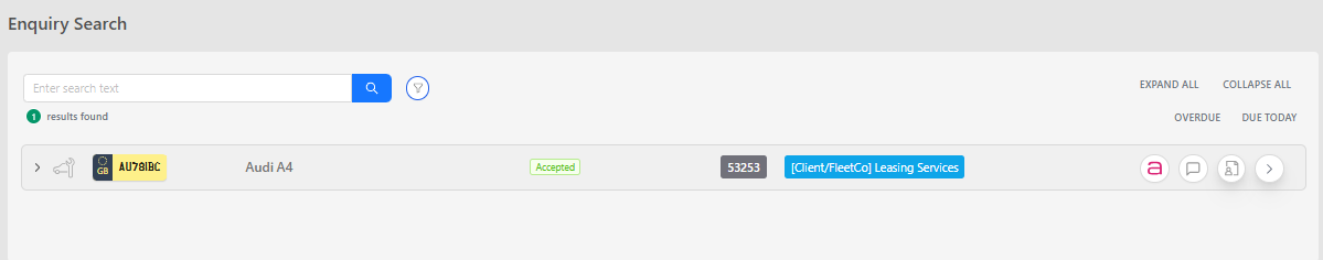 Enquiry search showing accepted enquiry list
