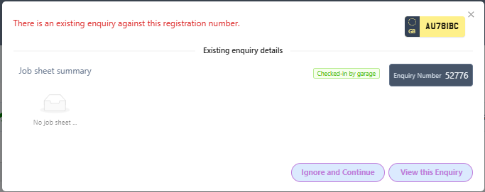 Walk‑In page — existing enquiry warning