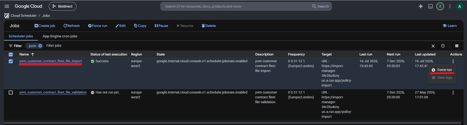 Run PVM fleet file import scheduler